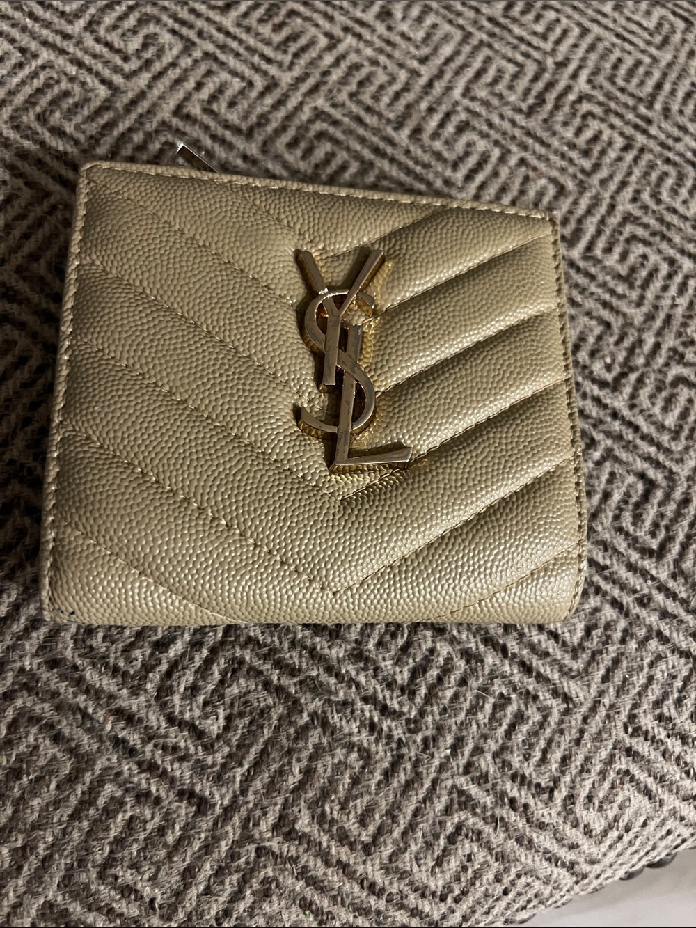 Saint Laurent Small Chevron Wallet in Metallic Gold Tone